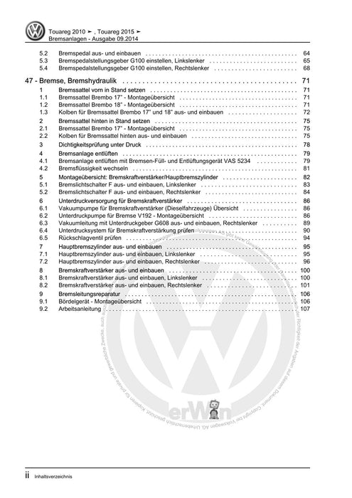Touareg (2003 - 2017) Reparaturanleitung Bremsanlagen