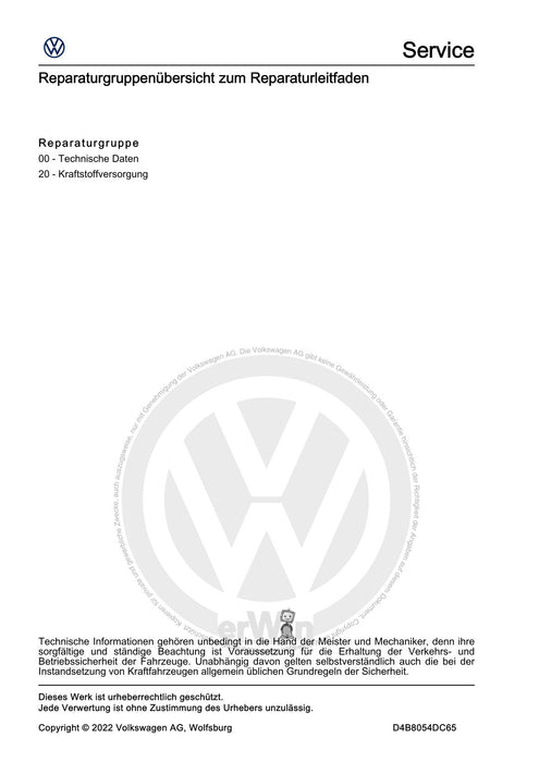Caddy (2016 - 2020 ) Reparaturanleitung Kraftstoffversorgung - Dieselmotoren
