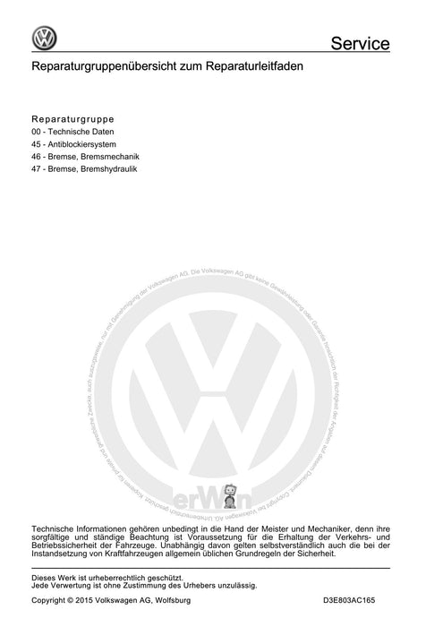 Golf VI (2009 - 2013) Golf-Plus-Cabriolet-Variant Reparaturanleitung Bremsanlage