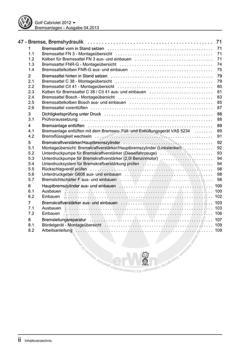 Golf VI (2009 - 2013) Golf-Plus-Cabriolet-Variant Reparaturanleitung Bremsanlage