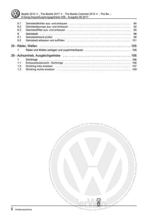 Beetle (2012+) NBL-NBC Reparaturanleitung 6 Gang-Doppelkupplungsgetriebe 02E