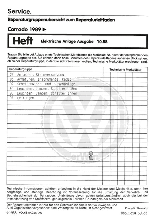 Corrado (1988 - 1995) Reparaturanleitung Elektrische Anlage