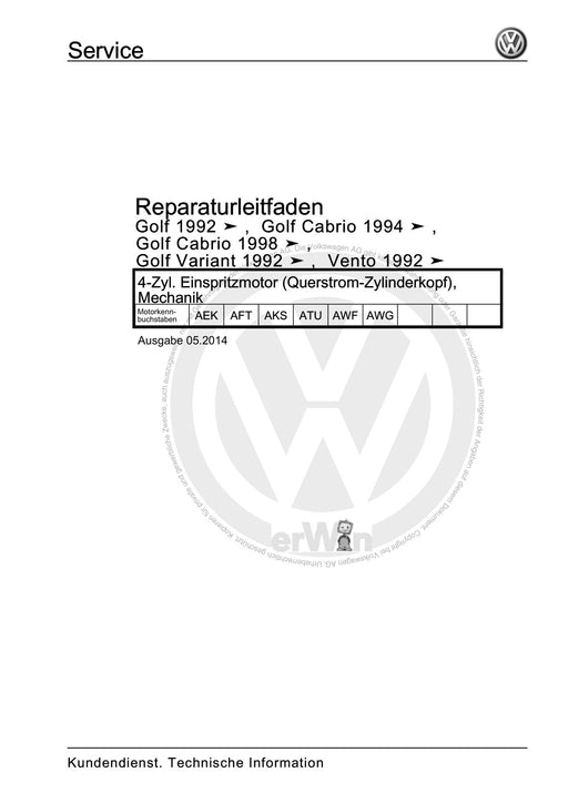 Golf III (1992 - 1999) Golf-Golf Variant-Vento Reparaturanleitung 4-Zyl. Einspritzmotor (Querstrom-Zylinderkopf), Mechanik