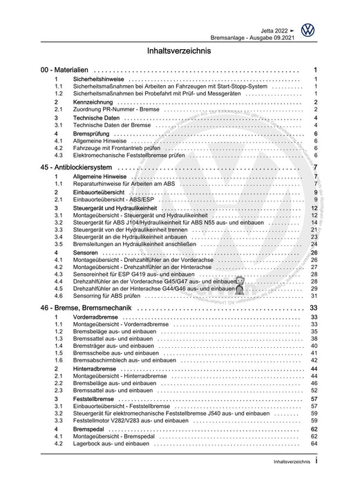 Jetta (2014+) Reparaturanleitung Bremsanlage
