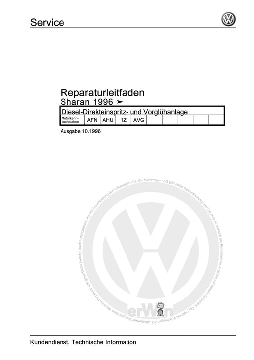 Sharan (1995 - 2010) Reparaturanleitung Diesel-Direkteinspritz- und Vorglühanlage