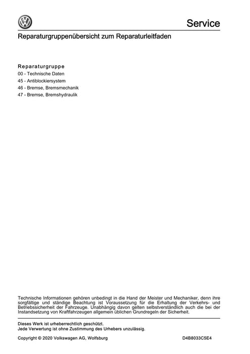 Up! (2012+) eUp! (2014+) Reparaturanleitung Bremsanlage