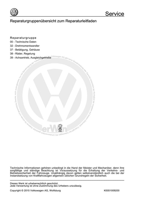 Bora (1999 - 2006) Bora-Bora Variant Reparaturanleitung Automatisches Getriebe 09A - 5 Gang