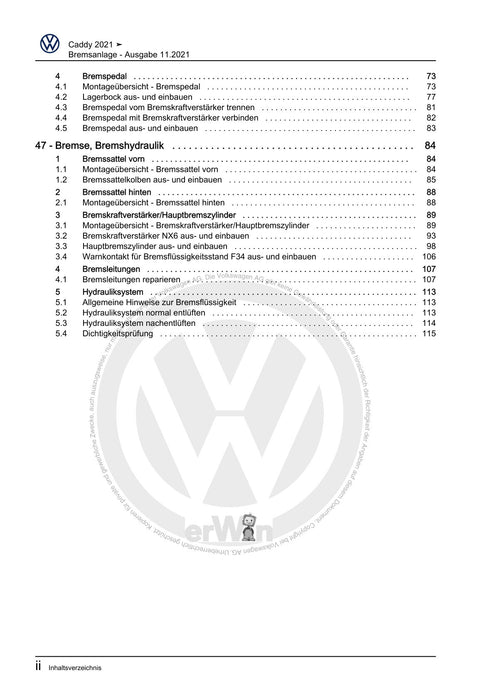 Caddy (2021+) Reparaturanleitung Bremsanlage