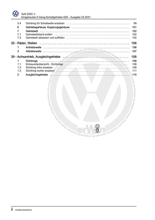 Golf VIII (2020+)+Golf-Variant-Sportsvan Reparaturanleitung Eingebautes 6 Gang-Schaltgetriebe 02S