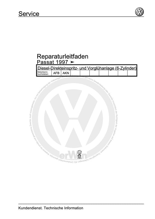 Passat (1997 - 2005) Passat-Passat Variant Reparaturanleitung Diesel-Direkteinspritz- und Vorglühanlage (6-Zylinder)