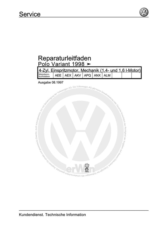 Polo (1995 - 2002) Polo Reparaturanleitung 4-Zyl. Einspritzmotor, Mechanik (1,4- und 1,6 l-Motor)