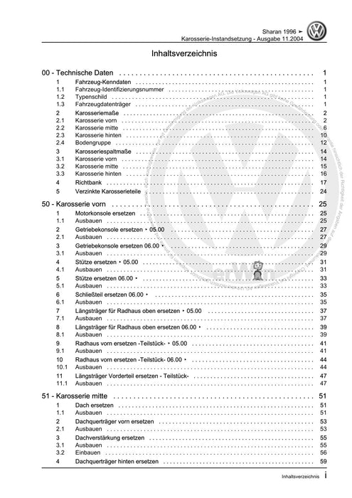 Sharan (1995 - 2010) Reparaturanleitung Karosserie-Instandsetzung