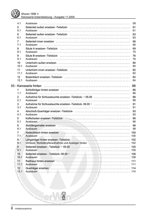 Sharan (1995 - 2010) Reparaturanleitung Karosserie-Instandsetzung