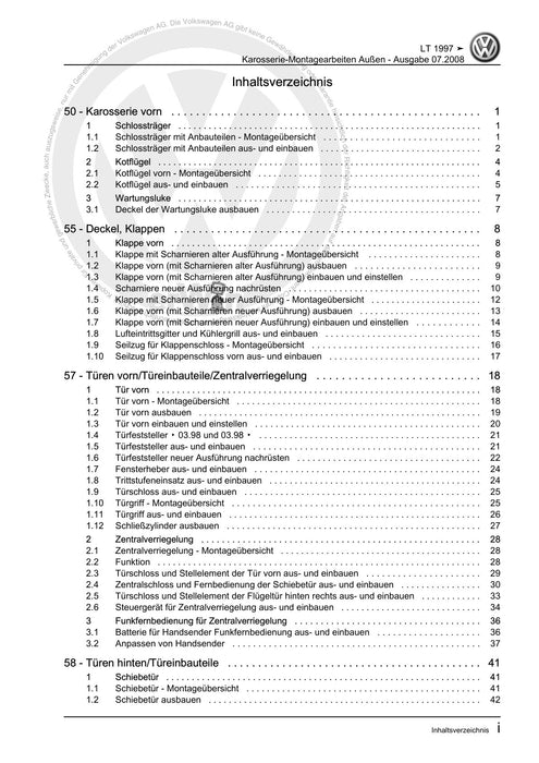 LT (1996 - 2006) Reparaturanleitung Karosserie-Montagearbeiten Außen