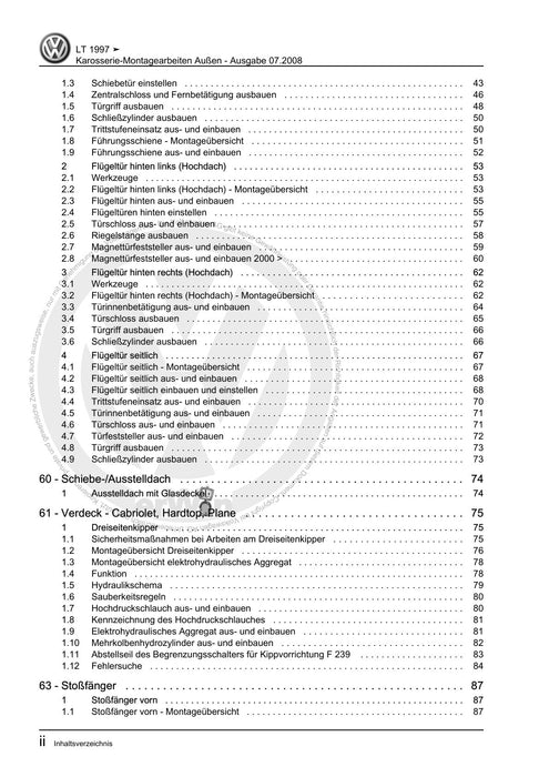 LT (1996 - 2006) Reparaturanleitung Karosserie-Montagearbeiten Außen