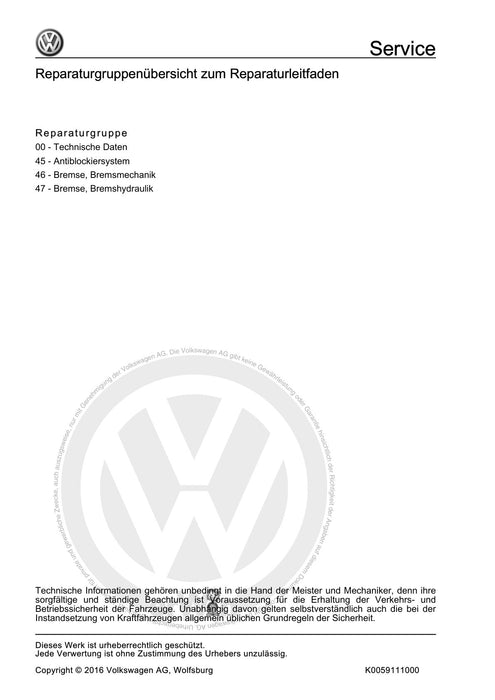 Tiguan (2008+) Reparaturanleitung Bremsanlagen