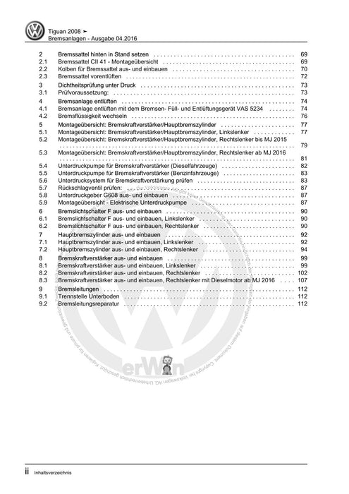 Tiguan (2008+) Reparaturanleitung Bremsanlagen