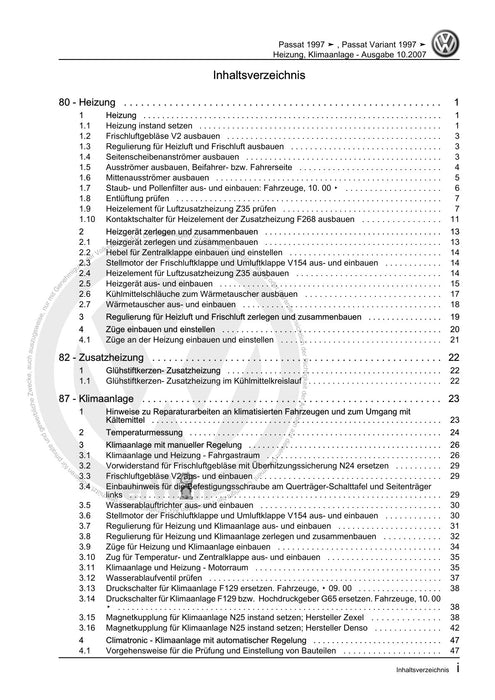Passat (1997 - 2005) Passat-Passat Variant Reparaturanleitung Heizung, Klimaanlage