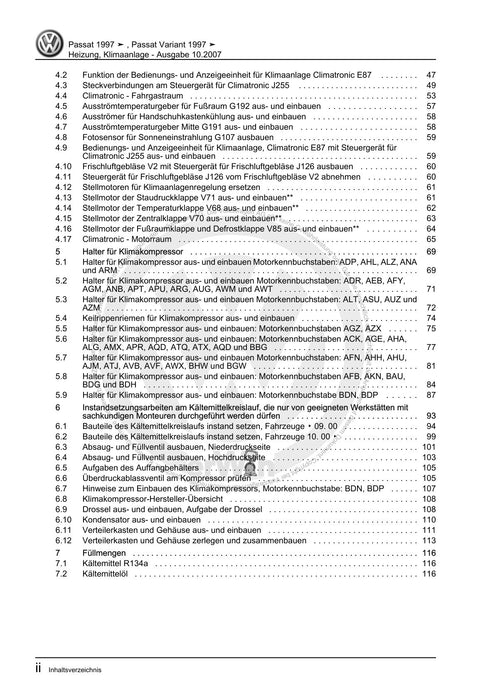 Passat (1997 - 2005) Passat-Passat Variant Reparaturanleitung Heizung, Klimaanlage