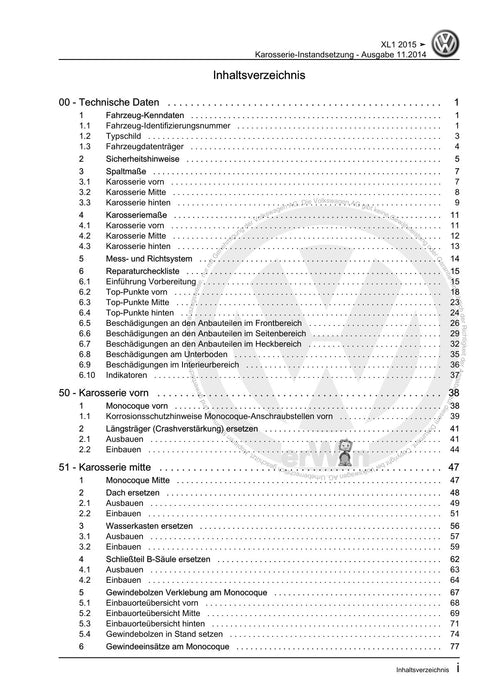 XL1 (2012+) Reparaturanleitung Karosserie-Instandsetzung