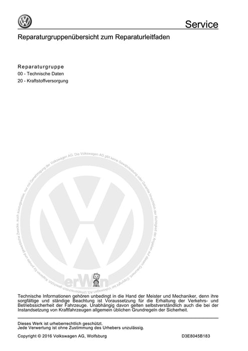 Beetle (2012+) NBL-NBC Reparaturanleitung Kraftstoffversorgung - Dieselmotoren