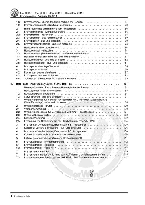 FOX (2004+) Reparaturanleitung Bremsanlagen