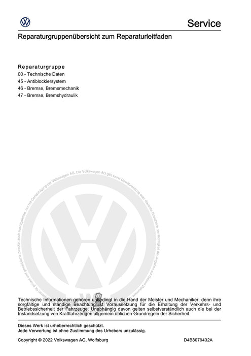 T-Roc (2018 - 2022) Reparaturanleitung Bremsanlage