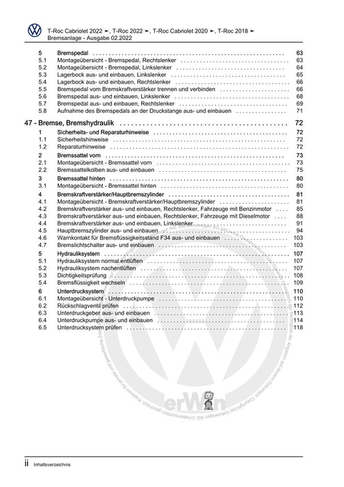 T-Roc (2018 - 2022) Reparaturanleitung Bremsanlage
