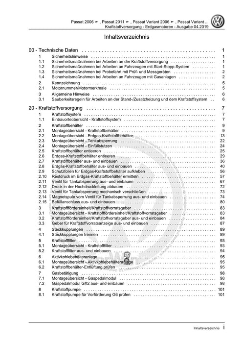 Passat (2005 - 2008) Passat-Passat Variant Reparaturanleitung Kraftstoffversorgung - Erdgasmotoren