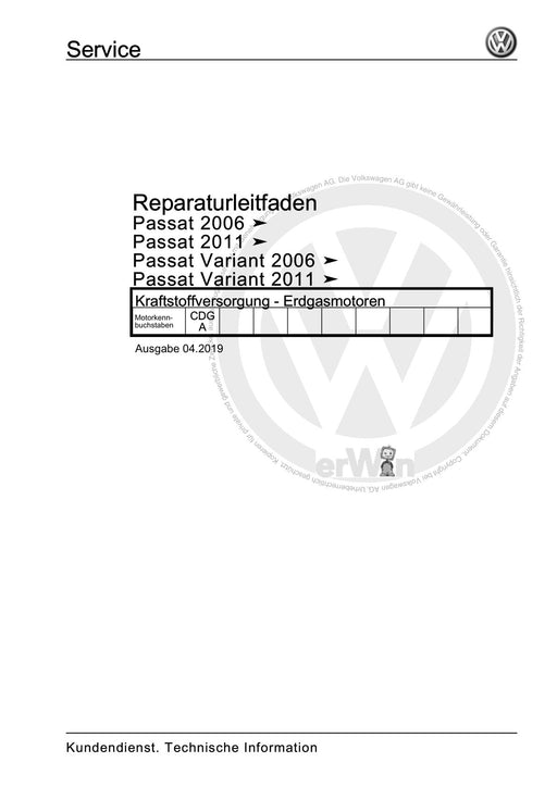 Passat (2011+) Passat-Passat Variant Reparaturanleitung Kraftstoffversorgung - Erdgasmotoren