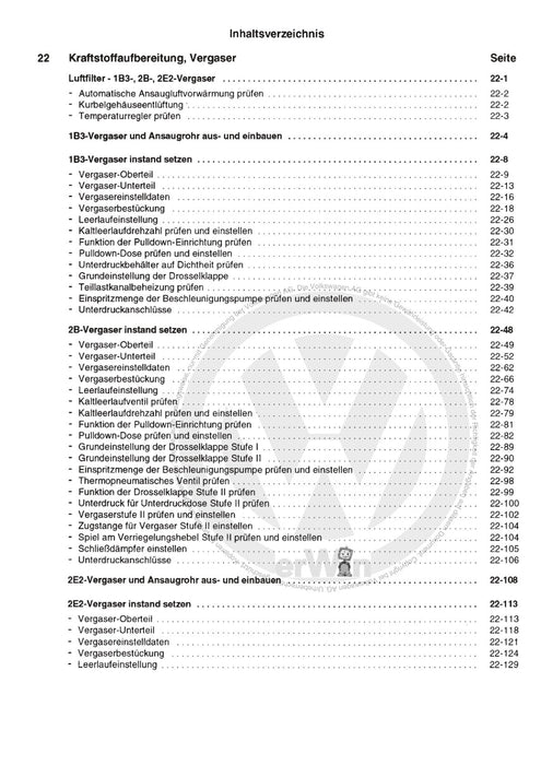 Golf I (1974 - 1984) Reparaturanleitung 1B3-, 2B2-, 2B5-, 2E2-Vergaser und Zündanlage EW,EX,FD,FN,FR,GH,JB,RE