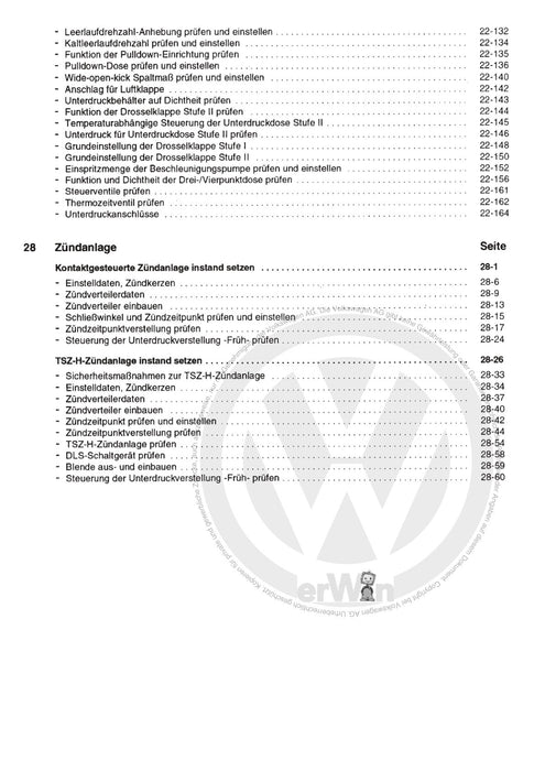 Golf I (1974 - 1984) Reparaturanleitung 1B3-, 2B2-, 2B5-, 2E2-Vergaser und Zündanlage EW,EX,FD,FN,FR,GH,JB,RE