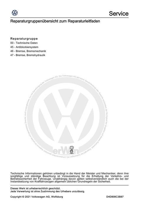 Transporter (2016+) Reparaturanleitung Bremsanlagen