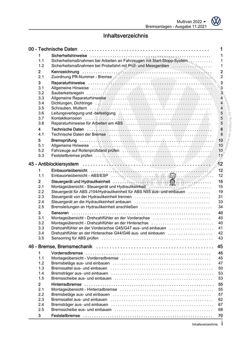 Transporter (2016+) Reparaturanleitung Bremsanlagen