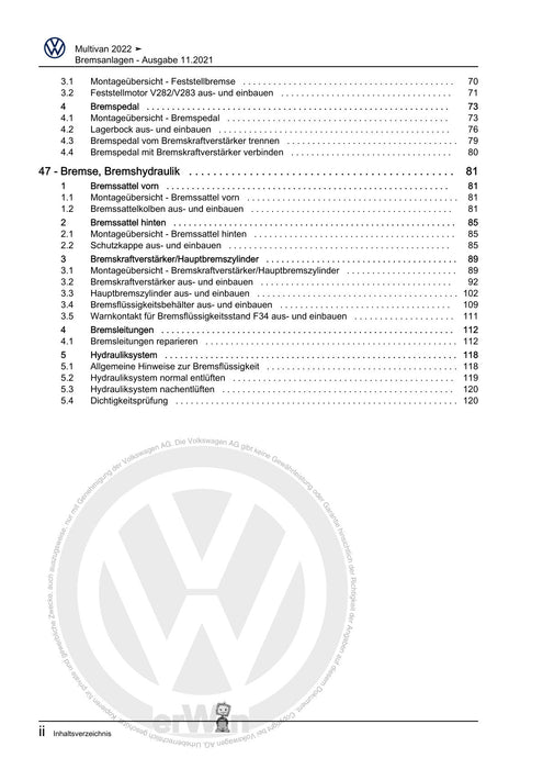 Transporter (2016+) Reparaturanleitung Bremsanlagen
