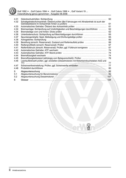 Golf Cabriolet (1994 - 2002) Maintenance handbook (IGG) Instandhaltung genau genommen