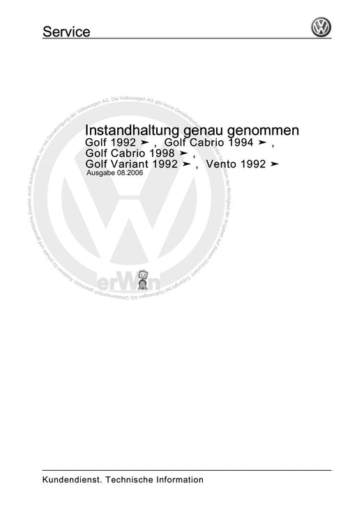 Golf Cabriolet (1994 - 2002) Maintenance handbook (IGG) Instandhaltung genau genommen