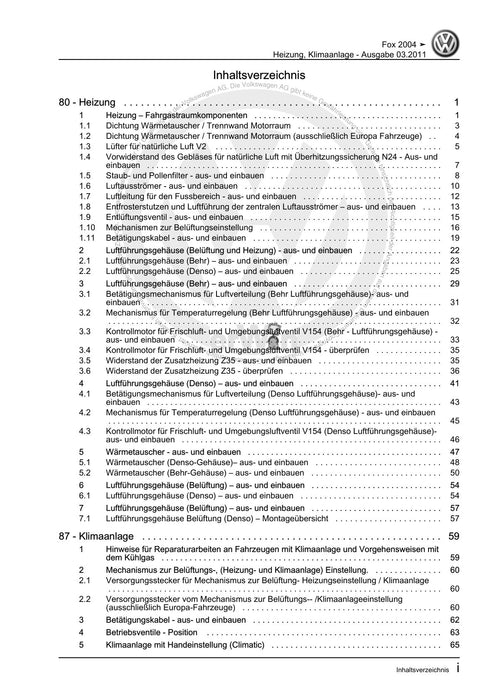 FOX (2004+) Reparaturanleitung Heizung, Klimaanlage