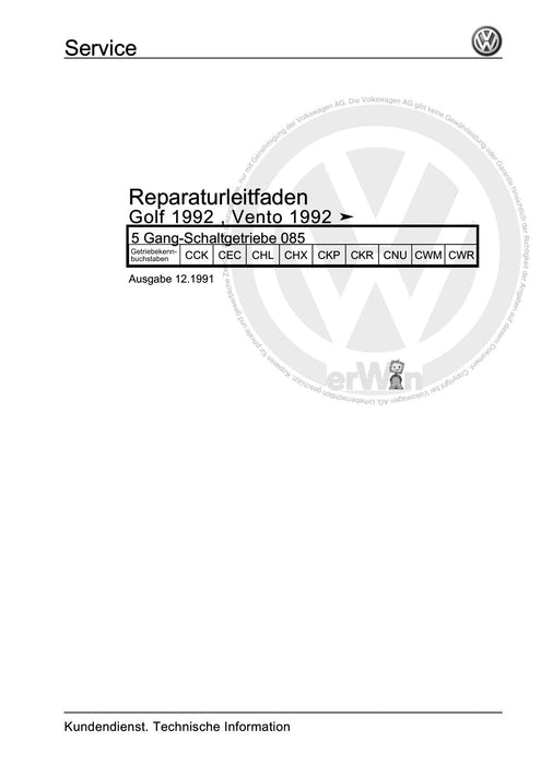 Golf III (1992 - 1999) Golf-Golf Variant-Vento Reparaturanleitung 5 Gang-Schaltgetriebe 085