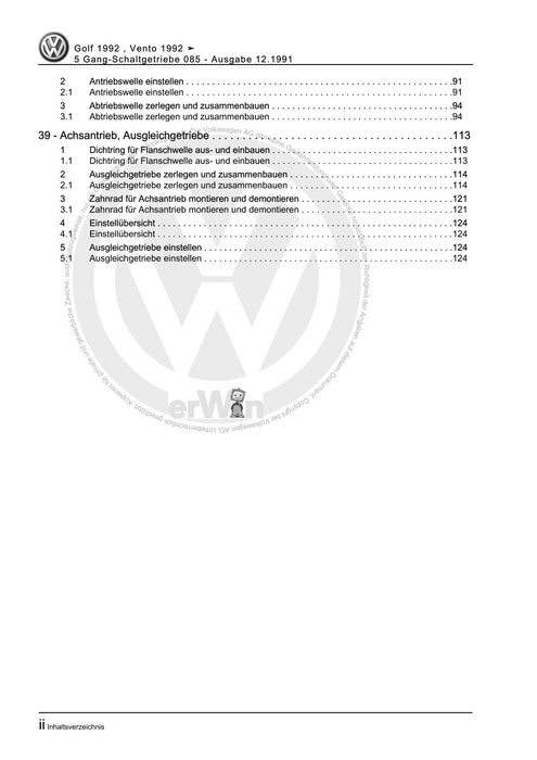 Golf III (1992 - 1999) Golf-Golf Variant-Vento Reparaturanleitung 5 Gang-Schaltgetriebe 085