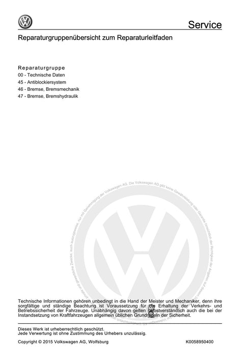 Phaeton (2001 - 2008) Reparaturanleitung Bremsanlagen