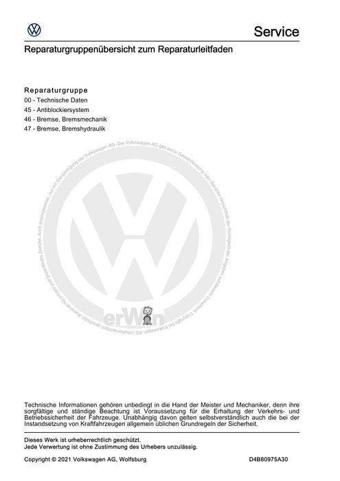 Arteon (2021+) Reparaturanleitung Bremsanlage