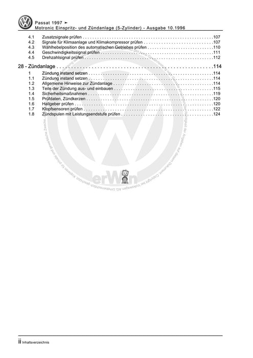 Passat (1997 - 2005) Passat-Passat Variant Reparaturanleitung Motronic Einspritz- und Zündanlage (5-Zylinder)