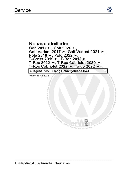 Polo 2022 Reparaturanleitung Ausgebautes 6 Gang Schaltgetriebe 0AJ