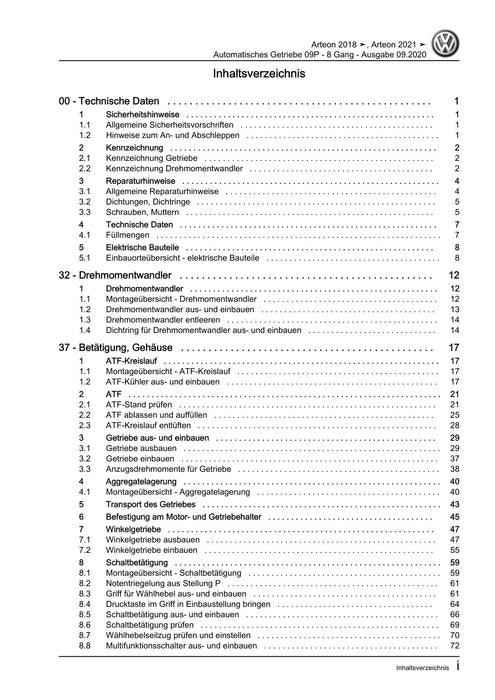Arteon (2018 - 2020) Reparaturanleitung Automatisches Getriebe 09P - 8 Gang