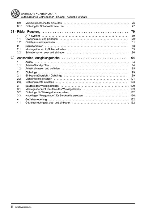 Arteon (2018 - 2020) Reparaturanleitung Automatisches Getriebe 09P - 8 Gang