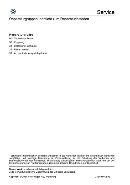 Passat (2011+) Passat-Passat Variant Reparaturanleitung 6 Gang-Doppelkupplungsgetriebe 0DD (Hybrid)
