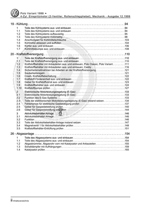 Caddy (1996 - 2003) Caddy Kasten-Kombi Reparaturanleitung 4-Zyl. Einspritzmotor (2-Ventiler, Rollenschlepphebel), Mechanik