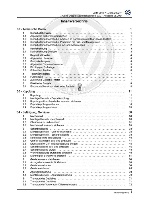Jetta (2014+) Reparaturanleitung 7 Gang-Doppelkupplungsgetriebe 0GC