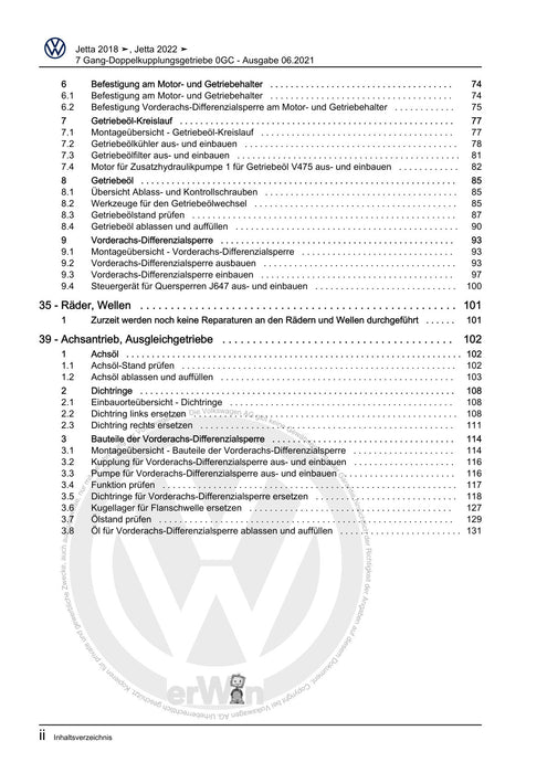 Jetta (2014+) Reparaturanleitung 7 Gang-Doppelkupplungsgetriebe 0GC